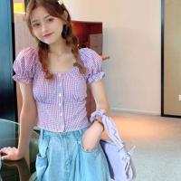 ราคา เสื้อครอปแขนตุ๊กตาดีเทลแต่งกระดุมหน้า เสื้อผ้าผู้หญิงทรงสวยแบบลายสก็อตและไม่มีลาย เสื้อครอปเนื้อผ้าดีสีสวยมากๆ (14854174633)