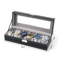 ราคา พร้อมส่ง กล่องนาฬิกา 6 10 12 เรือน กล่องใส่นาฬิกา กล่องเก็บนาฬิกาข้อมือ Watch Box หนังPUสีดำในสีเทา Leather Watch Box หน้าต่างโปร่งใส (20698635865)