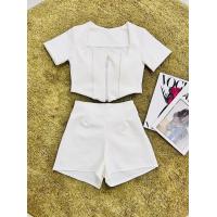 ราคา เซ็ตแขนสั้นผ้าโรเชช ผ้าเทพ เซ็ตแขนสั้นซิปหน้า เสริมฟองน้ำ กางเกงขาสั้น ดึงยางซิปหลัง (17649064313)