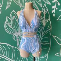 ราคา A10010ชุดว่ายน้ำเอวสูง ผูกคอผูกหลัง กางเกงเอวสูง สานข้างมีสายพันได้รอบเอว พร้อมส่ง (16386524406)