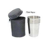 ราคา แก้วไวน์วิสกี้สำหรับเดินทางแคมป์ปิ้งกลางแจ้งกระเป๋าถือหนังสีดำแก้วน้ำสแตนเลส4ชิ้นขนาด30มล (21171194612)