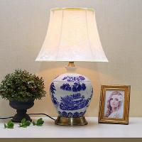 ราคา EASYHOME โคมไฟตั้งโต๊ะพอร์ซเลนสีฟ้าและสีขาวที่ทันสมัยตกแต่งสร้างสรรค์โคมไฟตั้งโต๊ะประหยัดพลังงานห้องนอน LED ข้าง Light (16797971437)