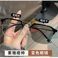 ราคา แว่นตาครึ่งกรอบสำหรับผู้ชายแว่นตาเลนส์เปลี่ยนสีได้กรอบแว่นสายตาสั้นแสงสีฟ้า (17817781620)