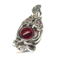 ราคา จี้พญานาคคู่ โอบมณีสีแดงโกเมน ตาทับทิม จี้เงินแท้ รมดำ พลอย CZ YTG 10840 (17701359877)