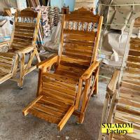 ราคา SLK เก้าอี้ฮ่องเต้ไม้สักของ เก้าอี้พักผ่อน 77 90 133 ซม กว้าง ลึก สูง ปรับนั่ง นอนได้ สีย้อมอิฐ (19851291166)