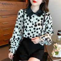 ราคา AMMIN 2022ฤดูใบไม้ร่วงใหม่แฟชั่นแขนกระดิ่งตุ๊กตา Polka Dot ลูกไม้พิมพ์เสื้อชีฟองสไตล์เกาหลี Ruffled เย็บแขนยาวพิมพ์เสื้อชีฟอง (16138562038)