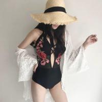 ราคา Mizsummer ชุดว่ายน้ำผู้หญิง วันพีช สีดำ เซ็กซี่ งานปักลายดอกไม้สีแดง สายปรับได้ สดใส สไตล์เกาหลี พร้อมส่ง (20903212028)