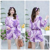 ราคา Set 3 ชิ้นมัดย้อม เสื้อปาดไหล่แขนยาวลายมัดย้อม กางเกงขาสั้นเอวยางยืดด้านหลัง มีกระเป๋าล้วงข้าง มีโบว์ผูกผมแยก 1 เส้น (13610034870)
