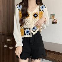 ราคา groove grace พร้อมส่ง 19108 ผ้าถักโครเชต์ห่าง ยืดดี แขนชีฟองบางยาว สีครีม (19107395494)