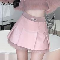 ราคา Faux Leather Pleated Skirt Shorts High Waist Pink Cute Fake Fur Mini Skirts Girls White Elegant y PU Short Skirt Women (14133779921)