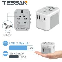 ราคา Universal Travel Adapter TESSAN Worldwide Travel Plug with 2 USB A and 3 USB C Grounded International Adaptor for European EU UK USA AU Travel Charger for World Multi Countries (20775695849)