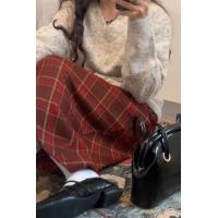 ราคา กระโปรงลายสก๊อตสีแดงวินเทจเอวสูงกระโปรงทรงดินสอลายตารางผ้าวูลเอวยางยืดสำหรับสาวอ้วนกระโปรงทรงเอความยาวปานกลางสำหรับฤดูหนาว (20478892514)