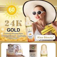 ราคา 2131 สเปรย์กันแดด 24K Gold Kiss Beauty กันน้ำ เนื้อเบา ไม่อุดตัน ป้องกันแดดUVAและUVB เปรย์กันแดดแห้งไว สเปรย์กันแดดฉีดหน้าและผิวกาย (14248675372)