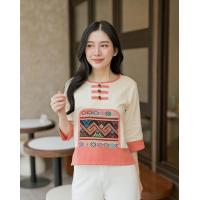 ราคา เสื้อผ้าฝ้ายทูโทน สีครีม แต่งส้มอิฐ เย็นตา เนื้อนุ่ม ใส่สบาย มาใหม่ (20980366722)