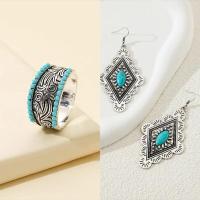 ราคา ชุดเครื่องประดับลายเรขาคณิตหินธรรมชาติแนววินเทจ2ชิ้นต่างหูรูปหยดน้ำและแหวนเงินโบราณสำหรับผู้หญิง (21170899951)