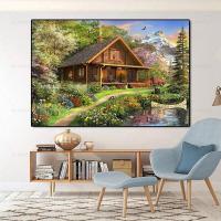 ราคา บ้านไม้ริมทะเลสาบรูปดอกไม้ต้นไม้โปสเตอร์ภูมิทัศน์และภาพพิมพ์ศิลปะบนผนังภาพวาดผ้าใบสำหรับห้องนั่งเล่นตกแต่งบ้านรูปภาพ1ชิ้นกรอบไม้ด้านในหรือไร้กรอบ หรือกรอบอะลูมินัมอัลลอยสีดำ (19949890745)