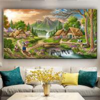 ราคา ภูมิทัศน์ชนบทภูเขากระท่อมผ้าใบวาดภาพของตกแต่งบ้านภาพติดผนัง ไร้กรอบ (20135040836)