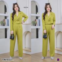 ราคา TW16537 Set สาวอวบ 2 ชิ้น เสื้อคอปแขนยาว กางเกงขายาว (15271812660)