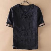 ราคา ขนาดบวกย้อนยุคผ้าลินินผู้ชายเสื้อยืดแขนสั้นผู้ชายสไตล์จีนหลวมสบายๆหัวเข็มขัดผ้าลินินผ้าฝ้ายผ้าลินินด้านบนบาง (14972359838)