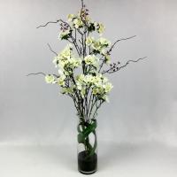 ราคา Oriental Fine Art แจกันดอกไม้ประดิษฐ์ ซากุระสีขาวจัดในแจกันแก้วทรงสูง (12328060157)