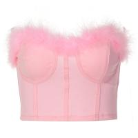 ราคา COD Ins เสื้อผ้าผู้หญิงสไตล์ยุโรปและอเมริการุ่นใหม่ 2022 เสื้อโชว์สะดือก้างปลาเซ็กซี่ฤดูร้อนเข้ารูปขนฟูตัวในตัวห่ออกผู้หญิง (16741023746)