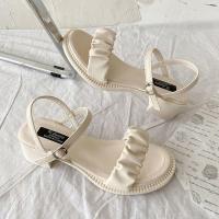 ราคา CODtianjia6731 KIKA SHOP Summer flat shoes Niche Fashion Roman Sandals Female College Student Every Night Xiaoxiang Fairy Wind Chunky Heel Lady (19682302988)