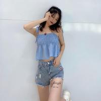 ราคา เสื้อสายเดี่ยวสม็อกตัว ครอปสายเดี่ยวแต่งขอบระบาย ครอปคอเหลี่ยมเนื้อผ้านิ่มใส่สบาย (15202649823)