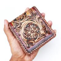 ราคา กระเป๋าเงินหนังวัวแท้ใบสั้น ตอกลายบนหนังฟอกฝาด ถักขอบตลอดใบ กระเป๋าเงินพับ สอนงานทำมือ เครื่องหนัง Leather Bi fold Wallet (20169386959)