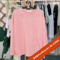 ราคา INS เสื้อยืดแขนยาวผู้หญิง คอกลม สีพื้น oversize หลวมๆ ทรงปล่อยตรงผ้าคอตตอน 358 (11091201121)
