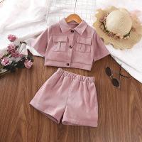 ราคา ชุดเสื้อสีชมพูคอปกกางเกงขาสั้นผ้าลูกฟูกเสื้อโค้ทแขนสั้นสีชมพูกางเกงขาสั้นฤดูร้อนเด็กผู้หญิงอายุ4 7ปีสไตล์ลำลอง (19790675189)