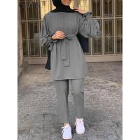 ราคา 2ชิ้นผู้หญิงมุสลิมชุด ZANZEA ลำลองดูไบชุดเสื้อผ้าอิสลามที่สง่างามแขนยาวเสื้อกางเกงชุดแข็งเมืองวอร์ม (19972334213)