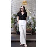 ราคา กางเกงขากระบอกผ้าลินินเอวสูงนางแบบใส่งานจริงขายดีสุดๆ (19467482899)