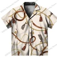 ราคา เสื้อเชิ้ตแขนยาวสำหรับผู้ชายเสื้อผ้าวินเทจผู้ชายผ้าฝ้ายลายโซ่สีทองหรูหราเสื้อเชิ้ตแขนสั้น ยาวมีกระดุมไซส์ใหญ่เสื้อท่อนบนของผู้ชาย (20132804764)