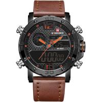 ราคา NAVIFORCE Mens Waterproof Sport Watches Leather Digital Analog Watch Luxury Casual Dual Time Wristwatch black orange (20600721101)