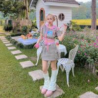 ราคา ชุด2ชิ้นเสื้อฮู้ดดี้วอร์มและกระโปรงสีชมพูเทา (20891053846)