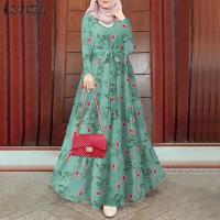 ราคา จัดส่งฟรี Esolo ZANZEA Muslimah สตรีมุสลิม Kaftan Abaya อิสลามดอกไม้พิมพ์พรรคเสื้อคลุมยาว Maxi เสื้อชุด MLS (16026586784)