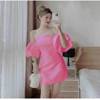 ราคา เดรสสั้นเกาะอก กุหลาบ แขนตุ๊กตาพอง (21175367269)