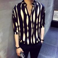 ราคา D BE ผู้ชายแฟชั่นฤดูร้อนไม่สม่ำเสมอ Stripes แขนสั้นแบบหลวมเสื้อเชิ้ตลำลอง (19940733880)