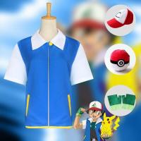 ราคา อะนิเมะPoke Monคอสเพลย์แอชเคตชัมชุดคอสเพลย์ผู้หญิงแจ็คเก็ตสีฟ้าหมวกถุงมือโปเกบอลทั้งชุดชุดฮาโลวีน (3883520787)