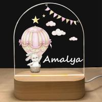 ราคา Personalized Baby Birth Night Light Custom Name Cute Bear Rabbit Balloon Cloud With LED USB 7 Colors Wood Base Lamp For Kid Gift (20419025658)