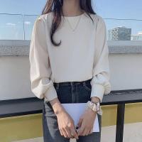 ราคา เสื้อเชิ้ตแขนยาวคอกลมสำหรับผู้หญิงเสื้อสวมหัวขนาดใหญ่ทรงหลวมสีพื้นแขนพองแฟชั่นผ้าฝ้ายคอกลมสไตล์เกาหลีสำหรับฤดูใบไม้ผลิและฤดูใบไม้ร่วง (17695325409)
