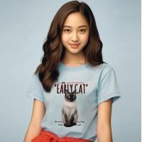ราคา จัดส่งภายใน 8 15 วัน Closet Crush Round neck t shirt with short sleeve and kitty printed Blue เสื้อยืดคอกลมแขนสั้นพิมพ์ลายแมว (20871574518)