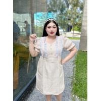 ราคา BN170 ชุดเดรสสาวอวบชุดออกงานลายชิโนริรุ่นระบายข้างลูกไม้ขาว (20935543286)