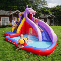 ราคา สระน้ำเป่า มีพร้อมบั๊มลม ปราสาทเป่าลมสำหรับเด็ก ฮิปโปโปเตมัส 400 300 285 ซม สไลเดอร์เป่าลม (21261133365)