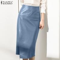 ราคา กระโปรงสตรีสไตล์เกาหลี ZANZEA หนัง PU หรูหราผ่าหน้าออฟฟิศทางการสลิมฟิตแบบเรียบกระโปรง Bodycon 11 (20880275909)