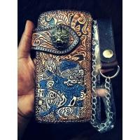 ราคา กระเป๋าผู้ชายหนังวัวฟอกฝาดปั๊มลายกัญชา พร้อมสายโซ่ ห่วงหนังร้อยเข็มขัด (14361129716)