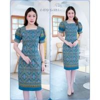 ราคา พร้อมส่ง ชุดผ้าไทยเดรสทำงานเดรสผ้าฝ้ายหมักโคลน (20068848991)