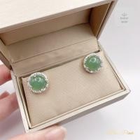 ราคา ต่างหูหยกเขียวทรงกลมล้อมเพชร ขนาดประมาณ1cm (21218256362)