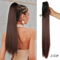 ราคา คลิปหนีบผมหางม้าแบบตรงสำหรับผู้หญิงต่อผมคลิปผมหางม้าผมสังเคราะห์ขนาด24นิ้วสำหรับแฮร์พีชผมหางม้า (21004703910)