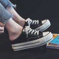 ราคา ส่งจากในไทย รองเท้าผ้าใบเปิดส้น เหยียบส้นสูง6cm ใส่สบายเข้ากับทุกชุด (15881186639)